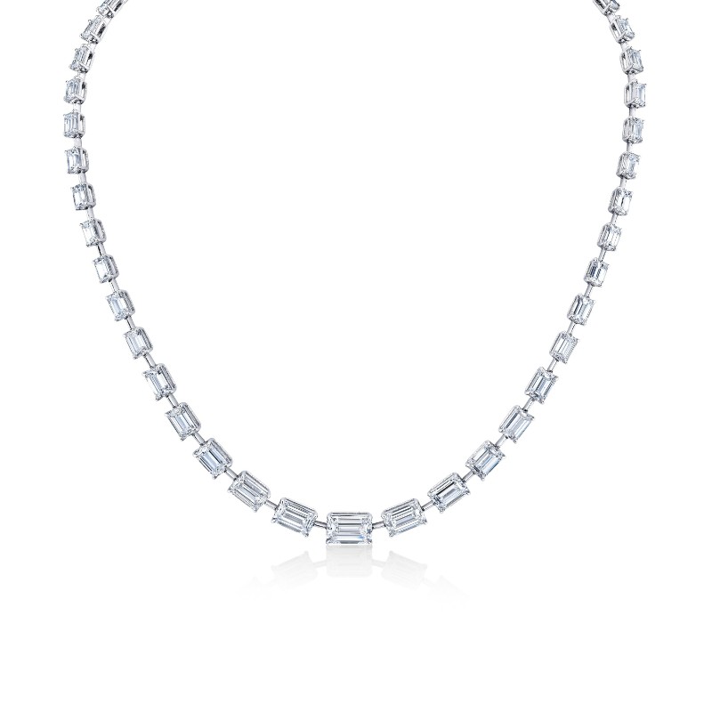 Norman Silverman Graduated East-West Emerald Cut Diamond Necklace