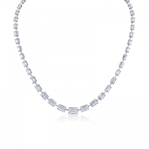Norman Silverman Graduated East-West Emerald Cut Diamond Necklace