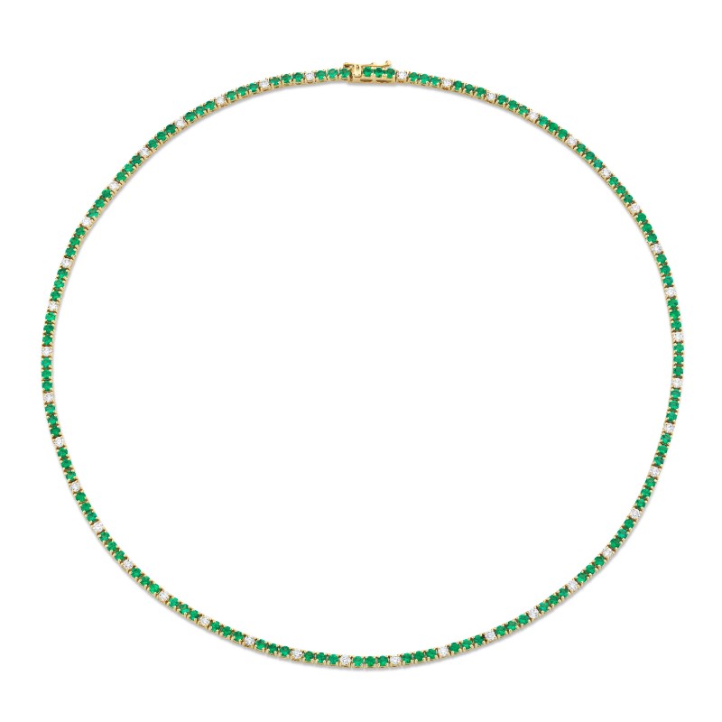 Norman Silverman Round Green Emeralds And Diamonds Necklace