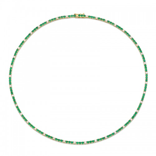 Norman Silverman Round Green Emeralds And Diamonds Necklace