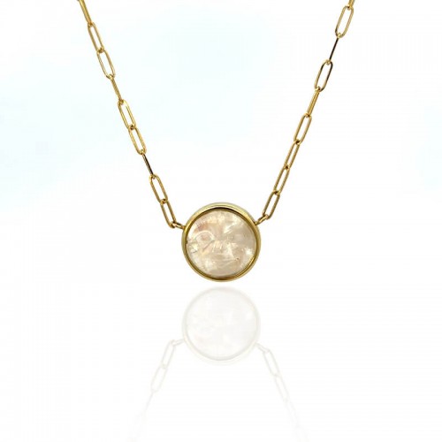 Lauren K Carved Moonface Rainbow Moonstone Bea Pendant Paperclip Necklace