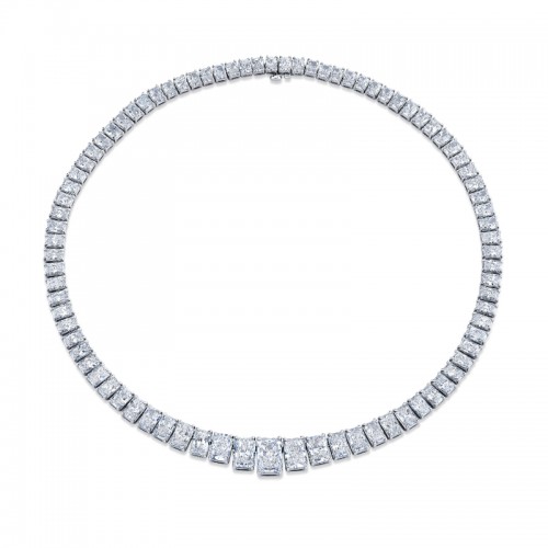 Norman Silverman 48.59 Carat Graduated Riviera Radiant Cut Diamond Necklace