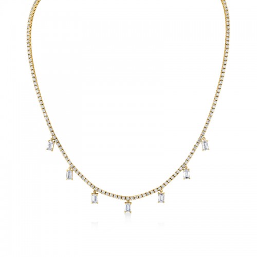 Norman Silverman 18K Yellow Gold Necklace With Emerald Cut Diamond Charms
