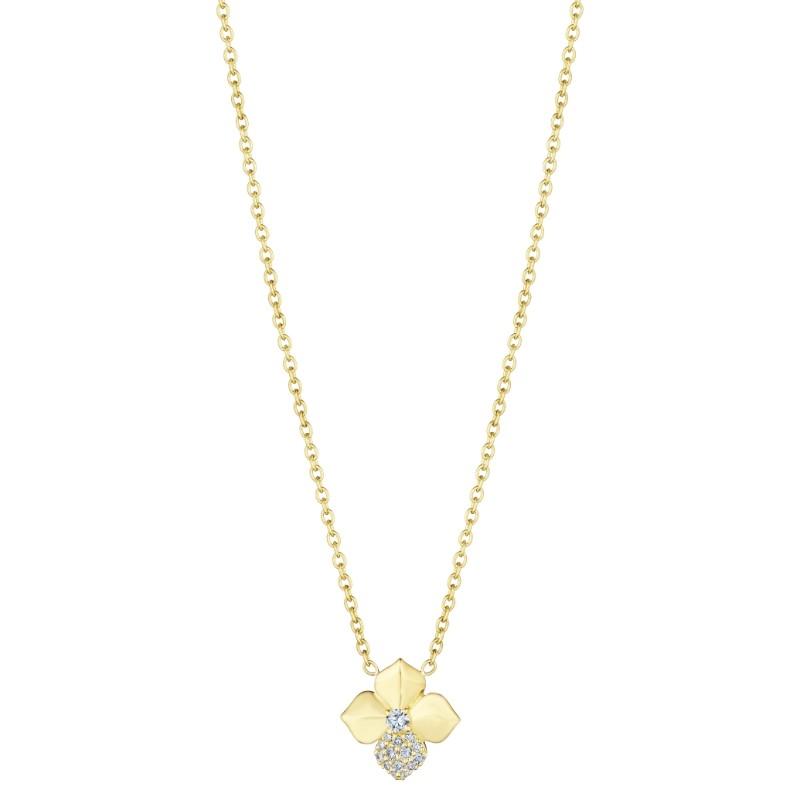 18K Small Petal Pave Flower With Single Diamond Petal