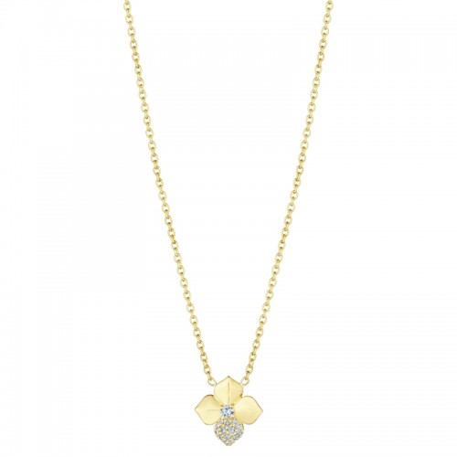 18K Small Petal Pave Flower With Single Diamond Petal