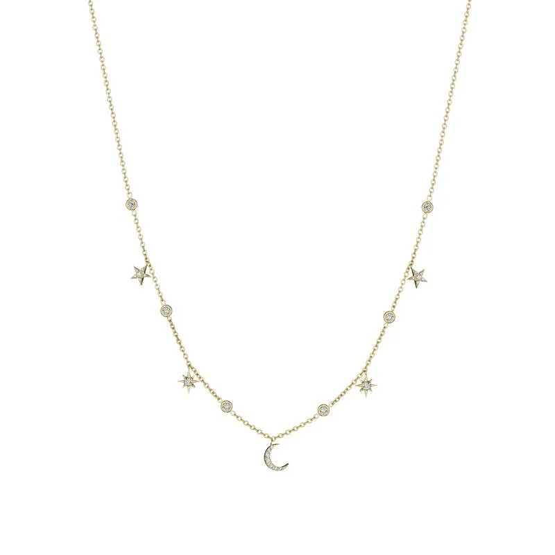 Moon /Star Hanging Charms Bezel Set Dby Necklace
