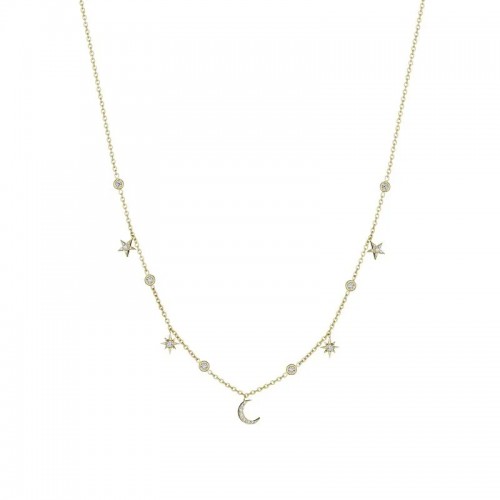 Moon /Star Hanging Charms Bezel Set Dby Necklace