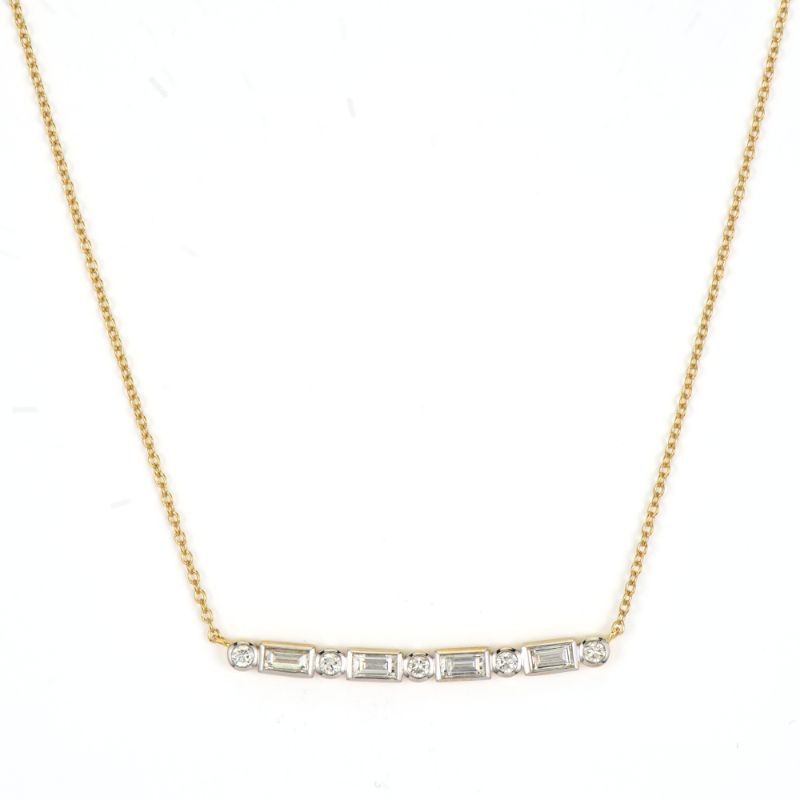 Jude Frances Lisse Baguette Bar Necklace with Alternating Diamond Stones