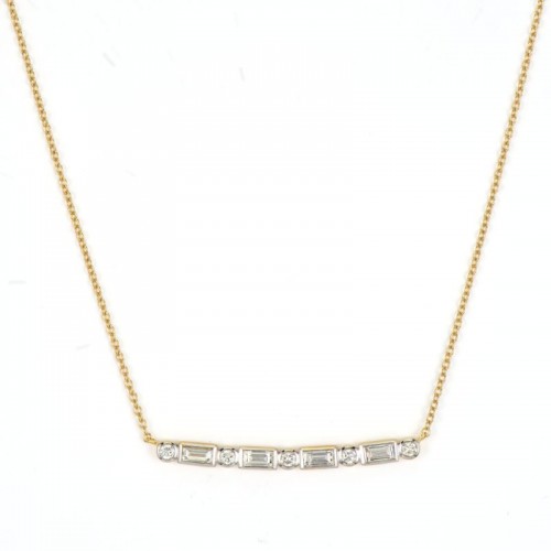 Jude Frances Lisse Baguette Bar Necklace with Alternating Diamond Stones