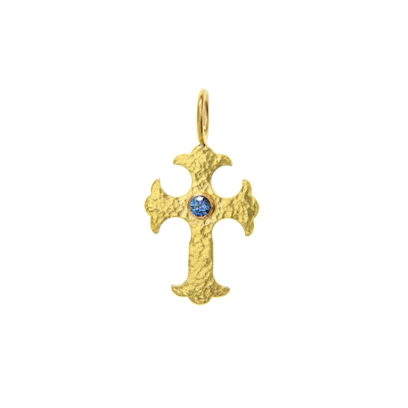 Gothic Blue Sapphire Cross Pendant