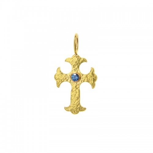 Gothic Blue Sapphire Cross Pendant