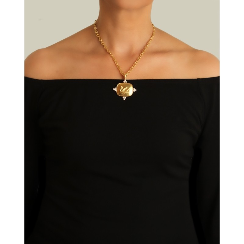 Gold Swan with Diamonds Pendant