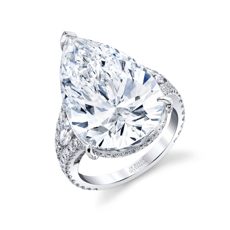 Norman Silverman 13.71 Carat Pear Shape Diamond Ring