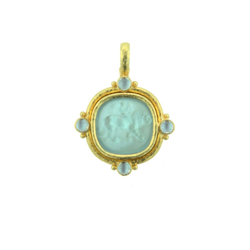 Light Aqua 'Cupid Riding Lion' Pendant