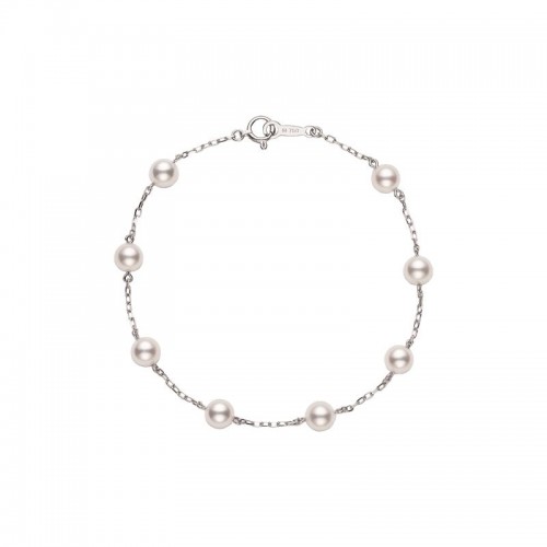 Mikimoto 18K White Gold Rhodium Plated Station Chain Bracelet