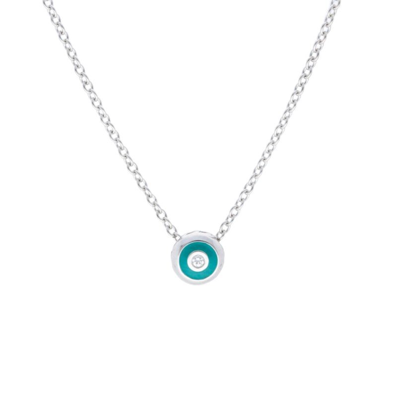 Deutsch Signature Teal Enamel with One Diamond Pendant