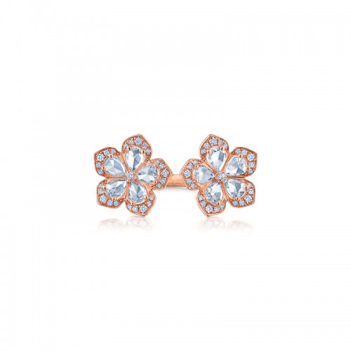 Rose Cut Diamond Twin Flower Ring