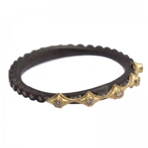 Old World Stack Band Ring With White And Champagne Diamond Crivelli Stations