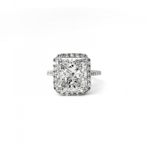 Platinum Pave Halo Engraved Shank Ring