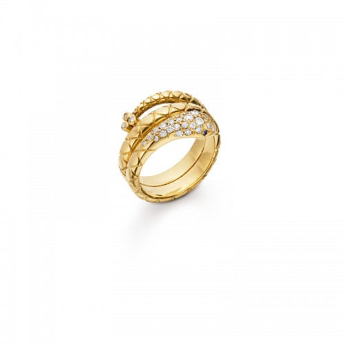 Temple St. Clair 18K Double Serpent Ring with blue sapphire and diamond pav?,18K Yellow Gold Double Serpent Ring