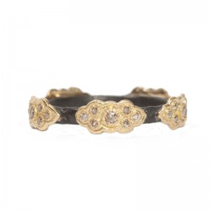 Old World Stack Band Ring With Champagne Diamond Scrolls