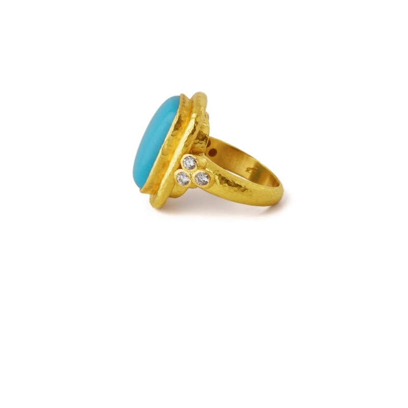 Sleeping Beauty Turquoise Ring with Diamond Triads