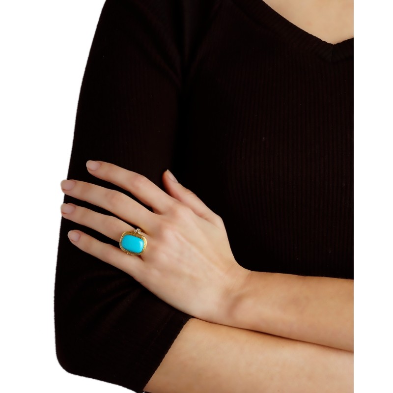 Sleeping Beauty Turquoise Ring with Diamond Triads