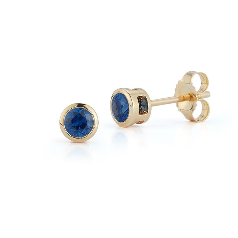 Deutsch Signature Bezel Blue Sapphire Stud Earrings