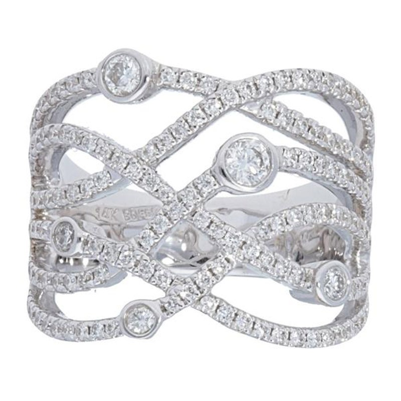 Deutsch Signature Wide Diamond Criss Cross Ring with Diamond Bezels
