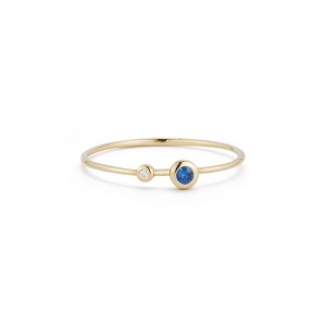 Deutsch Signature Two Bezel Diamond and Blue Sapphire Thin Band
