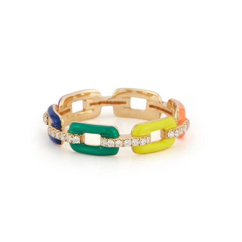 Deutsch Signature Rainbow Enamel and Diamond Link Ring