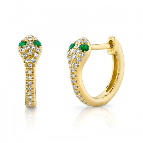 Deutsch Signature 0.11Ct Diamond & 0.07Ct Emerald Snake Huggie Earrings