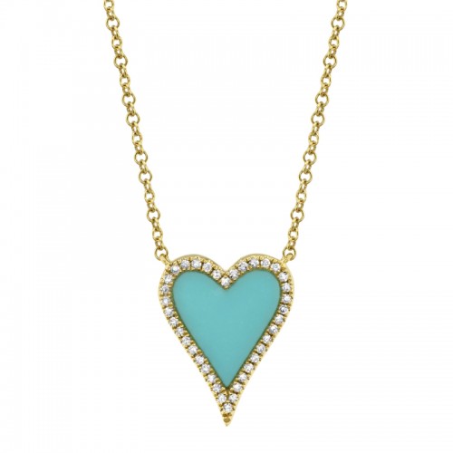 Deutsch Signature 0.69Ct Composite Turquoise Heart Shape Center With 0.09Ct Round Diamond Pave Halo Pendant Necklace