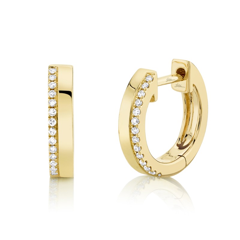 Deutsch Signature 0.08Ct Round Diamond Pave Edge Huggie Hoop Earrings