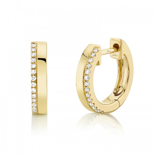 Deutsch Signature 0.08Ct Round Diamond Pave Edge Huggie Hoop Earrings