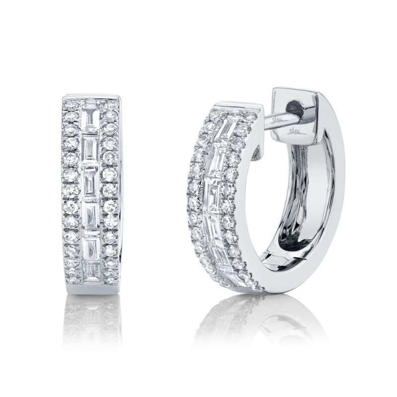 Deutsch Signature 0.34Ct Baguette/Round Diamond Huggie Hoop Earrings