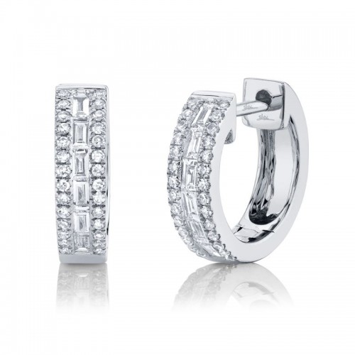 Deutsch Signature 0.34Ct Baguette/Round Diamond Huggie Hoop Earrings