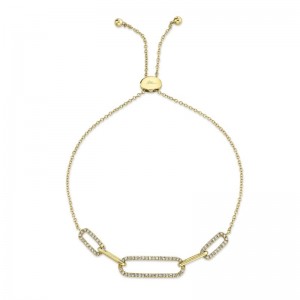 Deutsch Signature 0.24Ct Round Diamond Pave Three Station Paper Clip Link Bolo Bracelet