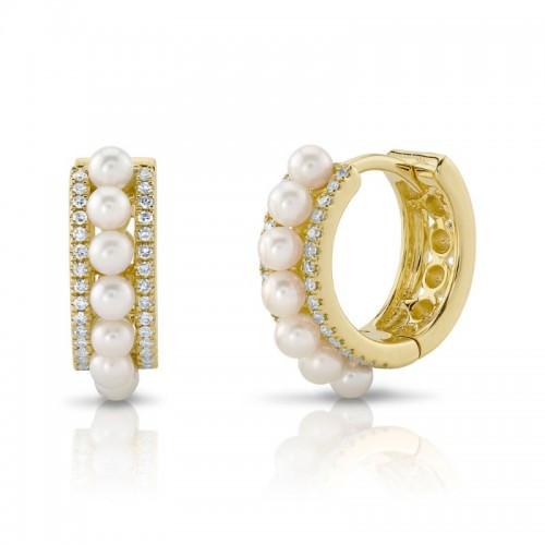 Deutsch Signature 0.15Ct Round Diamond Edge With  Cultured Pearl Hugging Earrings