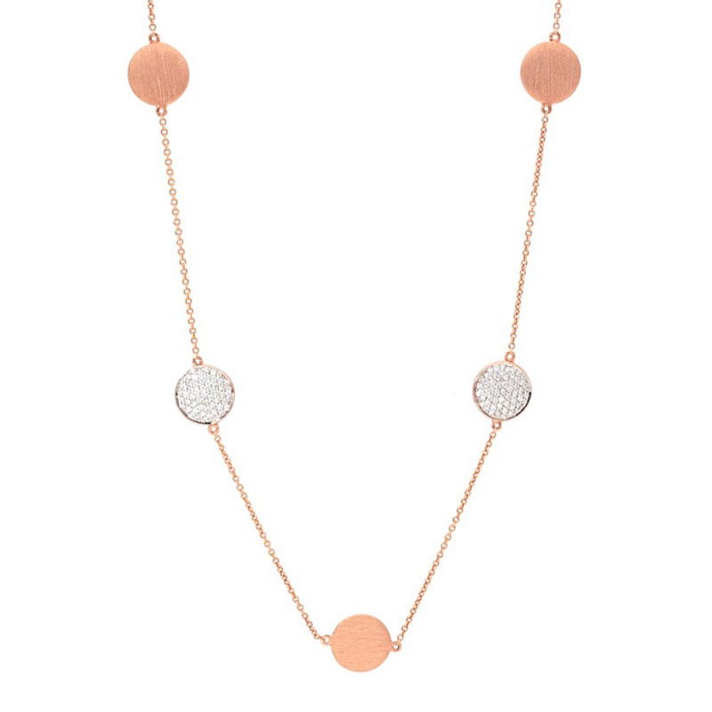 Deutsch Signature Alternating Satin and Diamond Pave Circles Necklace