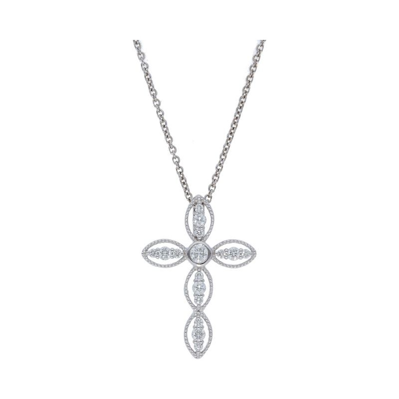 Deutsch Signature Diamond and Milgrain Cross Necklace