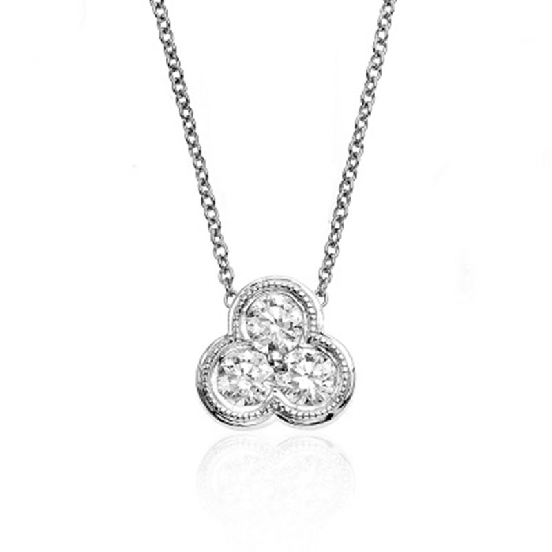 Deutsch Signature 3 Stone Cluster with Milagrain Border Pendant