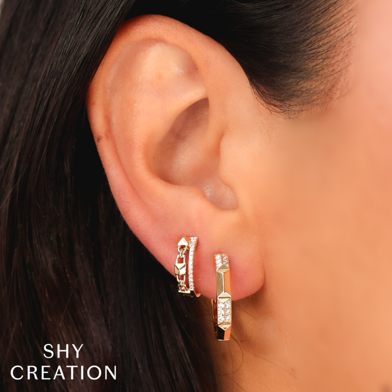 Deutsch Signature 0.24Ct Round Diamond Pave Alt Pyramid Hoop Earrings