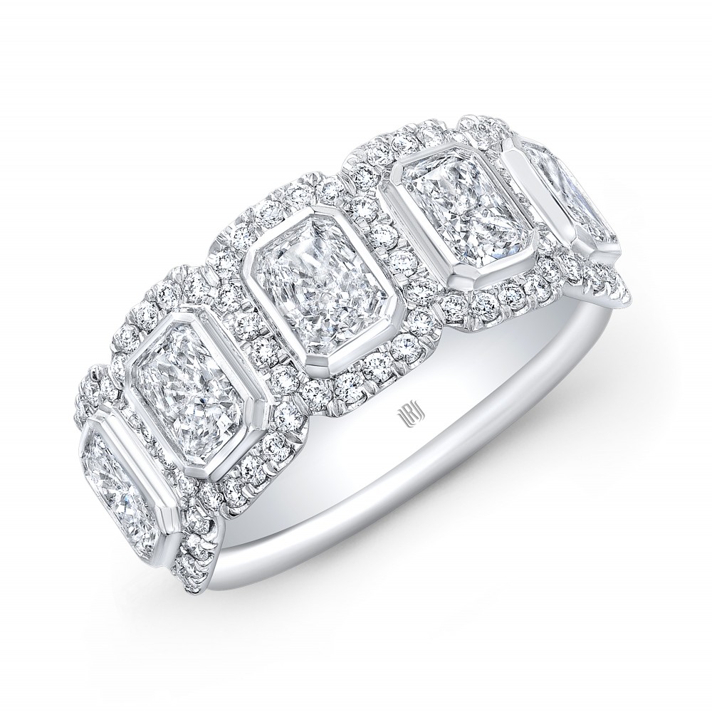 Rahaminov Radiant Diamond Bezel Set Melee Halo 1/2 Way Band