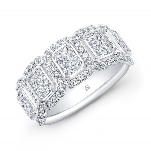 Rahaminov Radiant Diamond Bezel Set Melee Halo 1/2 Way Band