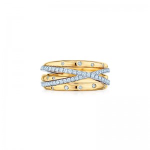 18 Karat Yellow Gold And Diamond Crossover Band