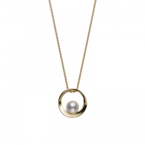 Mikimoto Akoya Cultured Pearl Circle Pendant in 18K Yellow Gold