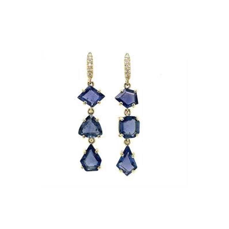 Asymmetrical Blue Sapphire Triple Drop Earrings