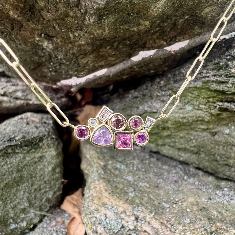 Pink Tourmaline, Pink Sapphire and Spinel Bubble Bea Necklace