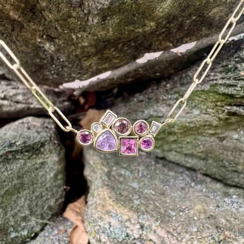 Pink Tourmaline, Pink Sapphire and Spinel Bubble Bea Necklace